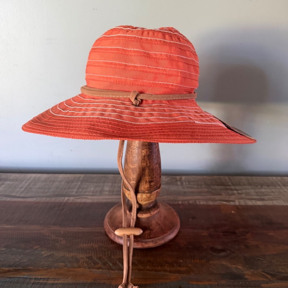 Kallina Sun Hat Orange UPF 50+ Wide Brim Adjustable Strap Womens Resort Beach OS - Picture 2 of 11